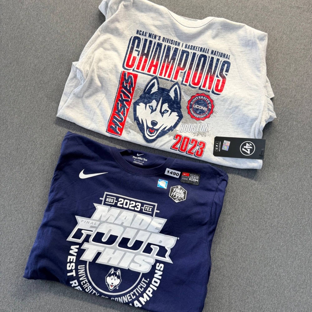 Mens UConn Huskies 2023 National Champions Nike 47 Brand T-Shirt Bundle XL 2pc